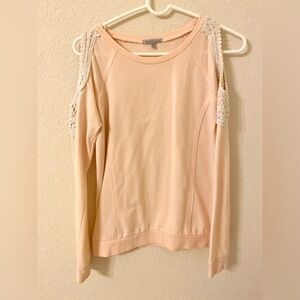 Cold Shoulder Light Pink Crochet Sweater